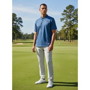 Reebok Mens Blue Short Sleeve Moisture Wicking Golf Polo Shirt REM241TS37 Large